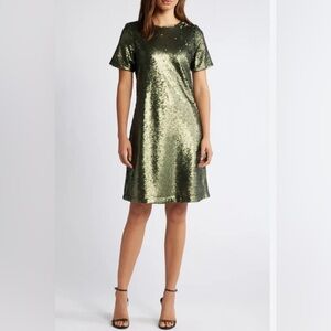 Anne Klein Shiny olive Sequin Mini Dress